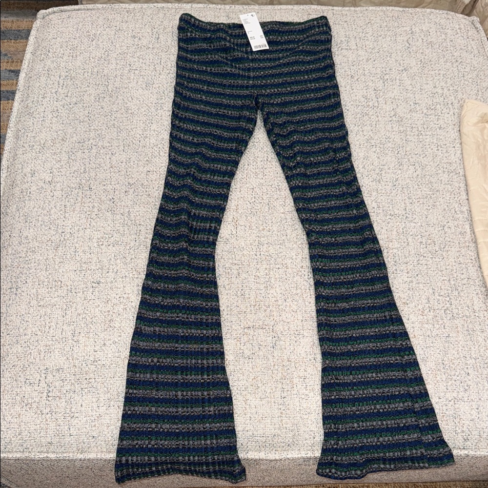 Urban Outfitters Striped Boot Cut Knit Pants - Navy, Gray & Green